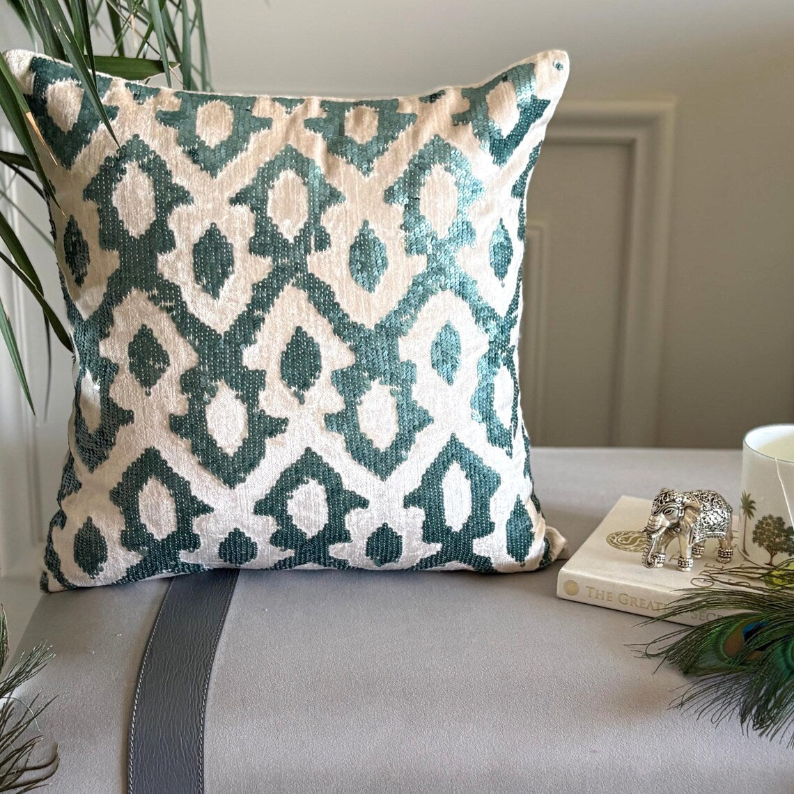 Peacock Insights - Teal Blue Velvet Decorative Euro Sham