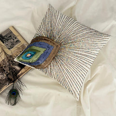 Peacock Beauty - Ivory Art Silk Decorative Euro Sham