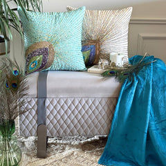 Peacock Beauty - Ivory Art Silk Decorative Euro Sham