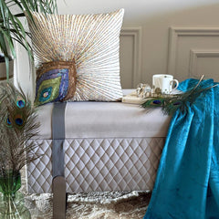 Peacock Beauty - Ivory Art Silk Decorative Euro Sham