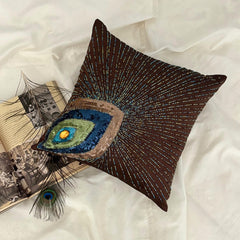 Peacock Sparkle - Brown Art Silk Decorative Euro Sham