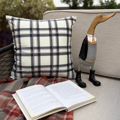 Navy & White Velvet Lumbar Pillow Cover - Comfort Plaid Navy