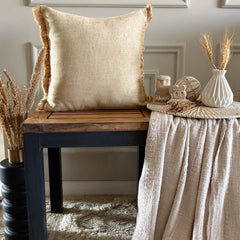 Jute Fringe - Beige Jute Throw Pillow Cover