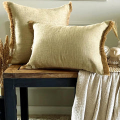 Jute Fringe - Beige Jute Throw Pillow Cover