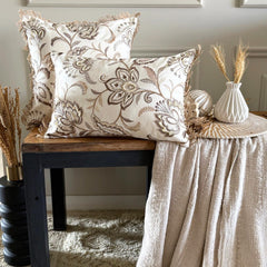 Marjorie - Beige Linen Throw Pillow Cover