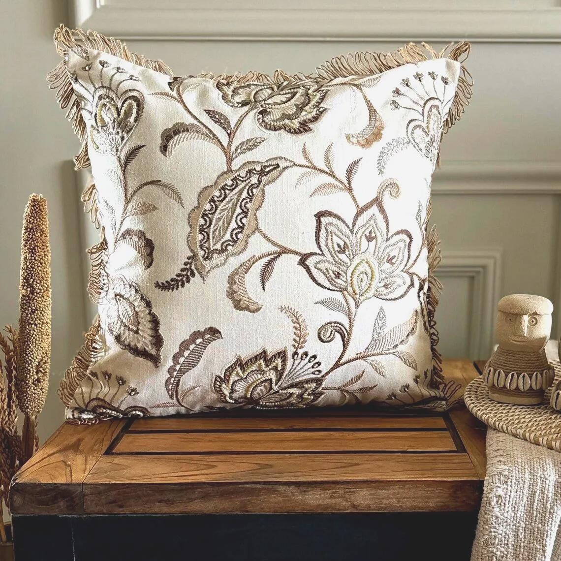 Marjorie - Beige Linen Throw Pillow Cover