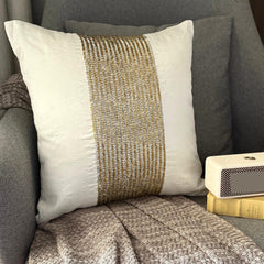Gold Gleam - Ivory Art Silk Throw Pillow Cover