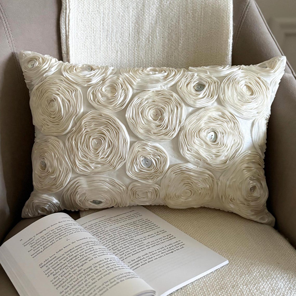 Ivory Paradise - Art Silk Ivory Decorative Lumbar Pillow Cover