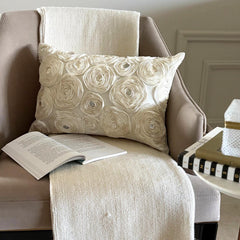 Ivory Paradise - Art Silk Ivory Decorative Lumbar Pillow Cover