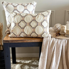 Medina Artistry - Ivory, Beige & Grey Cotton Linen Throw Pillow Cover