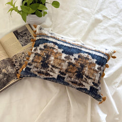 Freya - Blue Cotton Lumbar Pillow Cover
