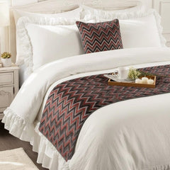 Blushed Chevron - Velvet Peach, Grey Decorative Bed Runner and Pillow Cover