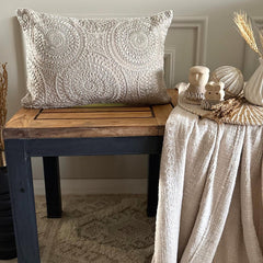 Beige Cotton Linen Lumbar Pillow Cover - Pearl Mandala