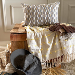 Gray & Mustard Jacquard Lumbar Pillow Cover - Hexa Canopy
