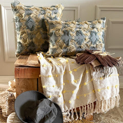 Gray & Beige Jacquard Lumbar Pillow Cover - Nomad Diamonds