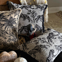 Black & Gray Chenille Velvet Throw Pillow Cover - Midnight Safari