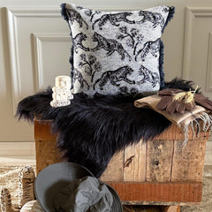 Black & Gray Chenille Velvet Throw Pillow Cover - Midnight Safari