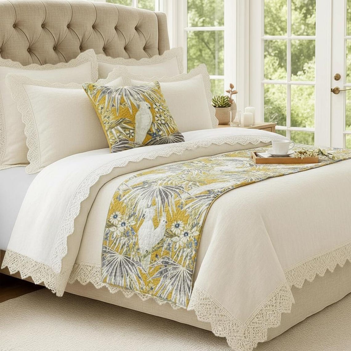 Cockatoo Love Decorative Bed Runner and Pillow Cover