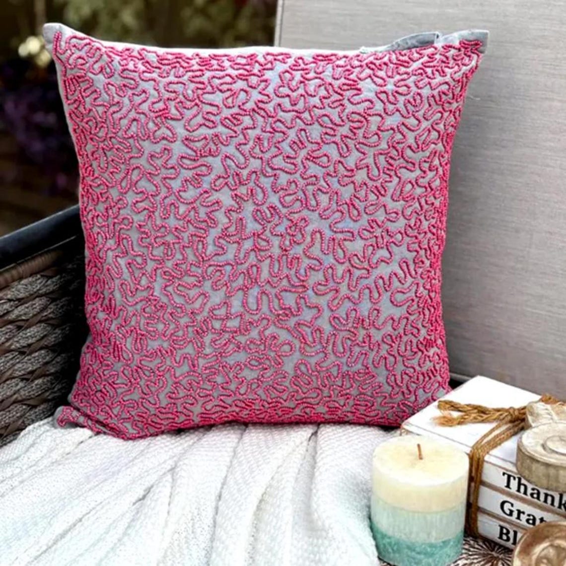 Pink Cotton Linen Throw Pillow Cover - Pink Rush