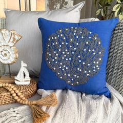 Along The Shore - Royal Blue Cotton Linen Decorative Euro Sham