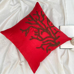 Red Art Silk Throw Pillow Cover - Coral Rhapsody