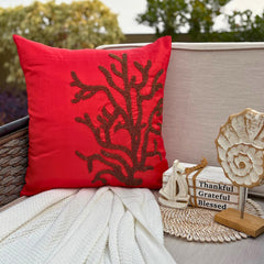 Coral Rhapsody - Red Art Silk Decorative Euro Sham