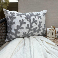 Silver Corals - Art Silk White Decorative Lumbar Pillow Cover
