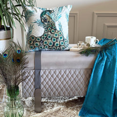 Art Nouveau Peacock - Teal Cotton Throw Pillow Cover