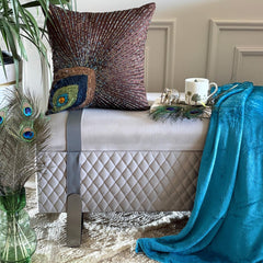 Peacock Sparkle - Brown Art Silk Decorative Euro Sham