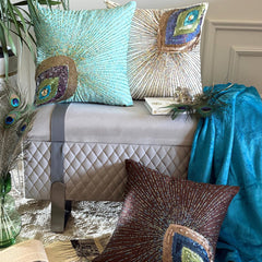 Peacock Sparkle - Brown Art Silk Decorative Euro Sham