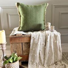 Evergreen Jute - Green Jute Throw Pillow Cover