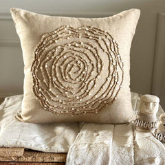 Earthy Rose - Natural Beige Cotton Linen Throw Pillow Cover