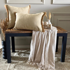 Jute Fringe - Beige Jute Throw Pillow Cover