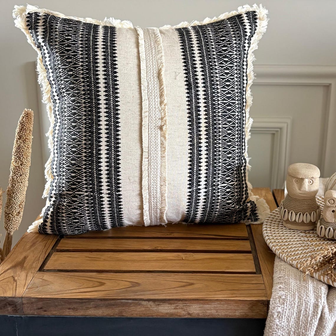 Casablanca Dream - Black Jacquard Throw Pillow Cover