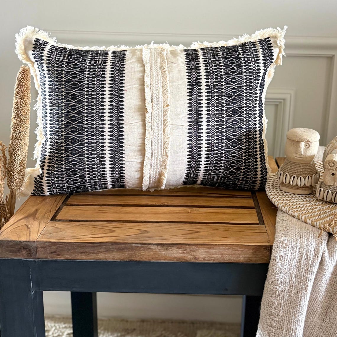 Casbah Charm - Black Jacquard Lumbar Pillow Cover