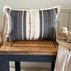 Casbah Charm - Black Jacquard Lumbar Pillow Cover