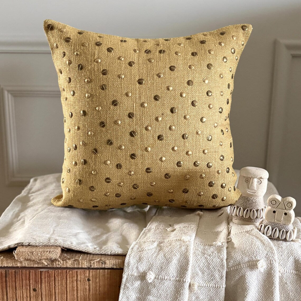 Jute Wheels - Beige Burlap Lurex Decorative Euro Sham