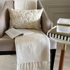 Ivory Paradise - Art Silk Ivory Decorative Lumbar Pillow Cover