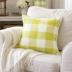 Chartreuse Plaid - Chartreuse Buffalo Checks Throw Pillow Cover