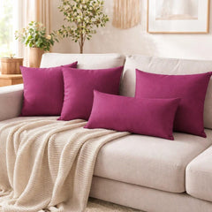 Set of 2 Magenta Linen Throw / Lumbar Pillow Cover - Magenta Linen