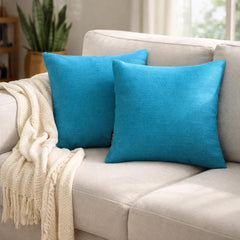 Set of 2 Turquoise Blue Linen Throw / Lumbar Pillow Cover - Turquoise Linen