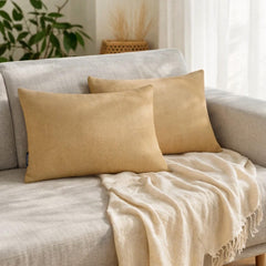 Set of 2 Light Beige Linen Throw / Lumbar Pillow Cover - Light Beige Linen