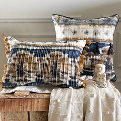 Freya - Blue Cotton Lumbar Pillow Cover