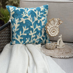 Aqua Blue Art Silk Throw Pillow Cover - Aqua Ornate