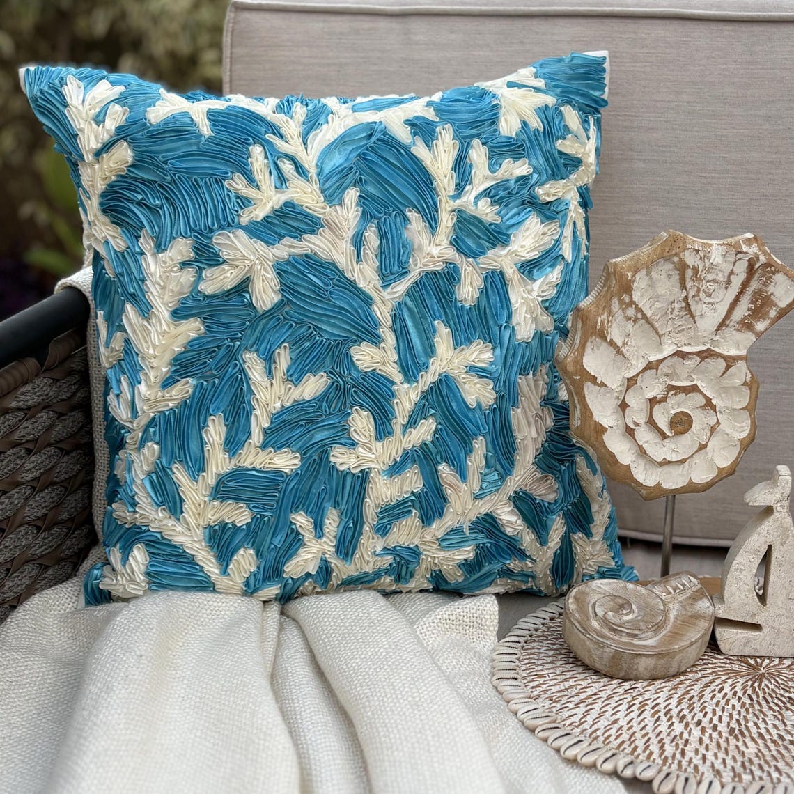 Aqua Blue Art Silk Throw Pillow Cover - Aqua Ornate