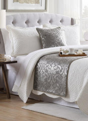 Velvet Silver & Grey Decorative Bed Runner and Pillow Cover - Silver Glitterati