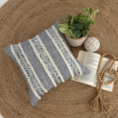 Moroccan Daze - Blue Jacquard Throw Pillow Cover