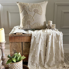 Beige Linen Blend Throw Pillow Cover - Pearl Gingko