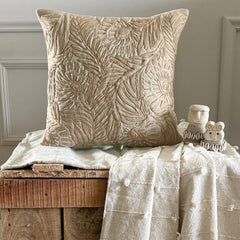 Beige Linen Blend Throw Pillow Cover - Peacock Plume