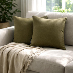 Set of 2 Olive Green Linen Throw / Lumbar Pillow Cover - Olive Green Linen